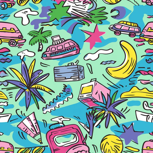 90s Travel Adventure Pattern 6 Quilting Cotton Fabric