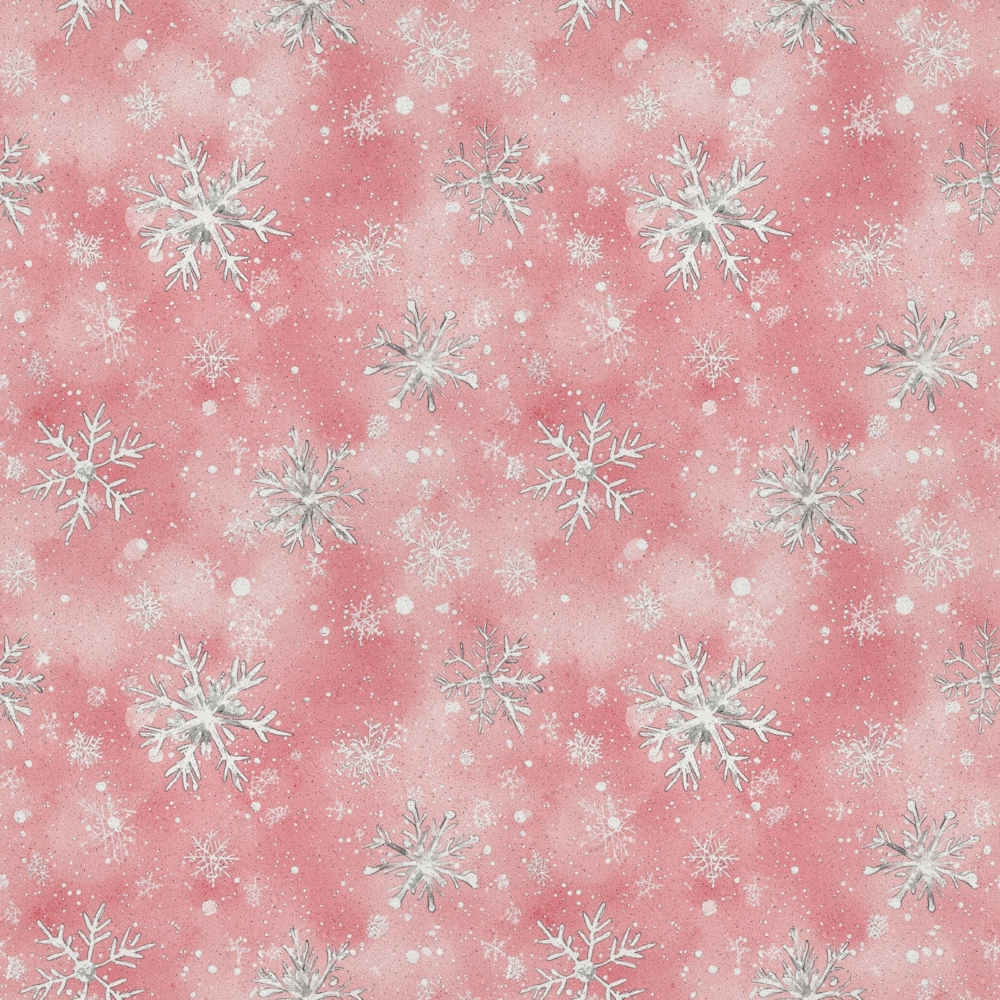 pink background, coral pink, dusty rose, white snowflakes, silver snowflakes, winter pattern, christmas fabric, snowflake design, frosted snowflakes, quilting cotton, fabric panel, seasonal fabric, holiday pattern, delicate snowflakes, winter wonderland, soft pink, crystalline snowflakes, repeating pattern, festive fabric, cotton fabric