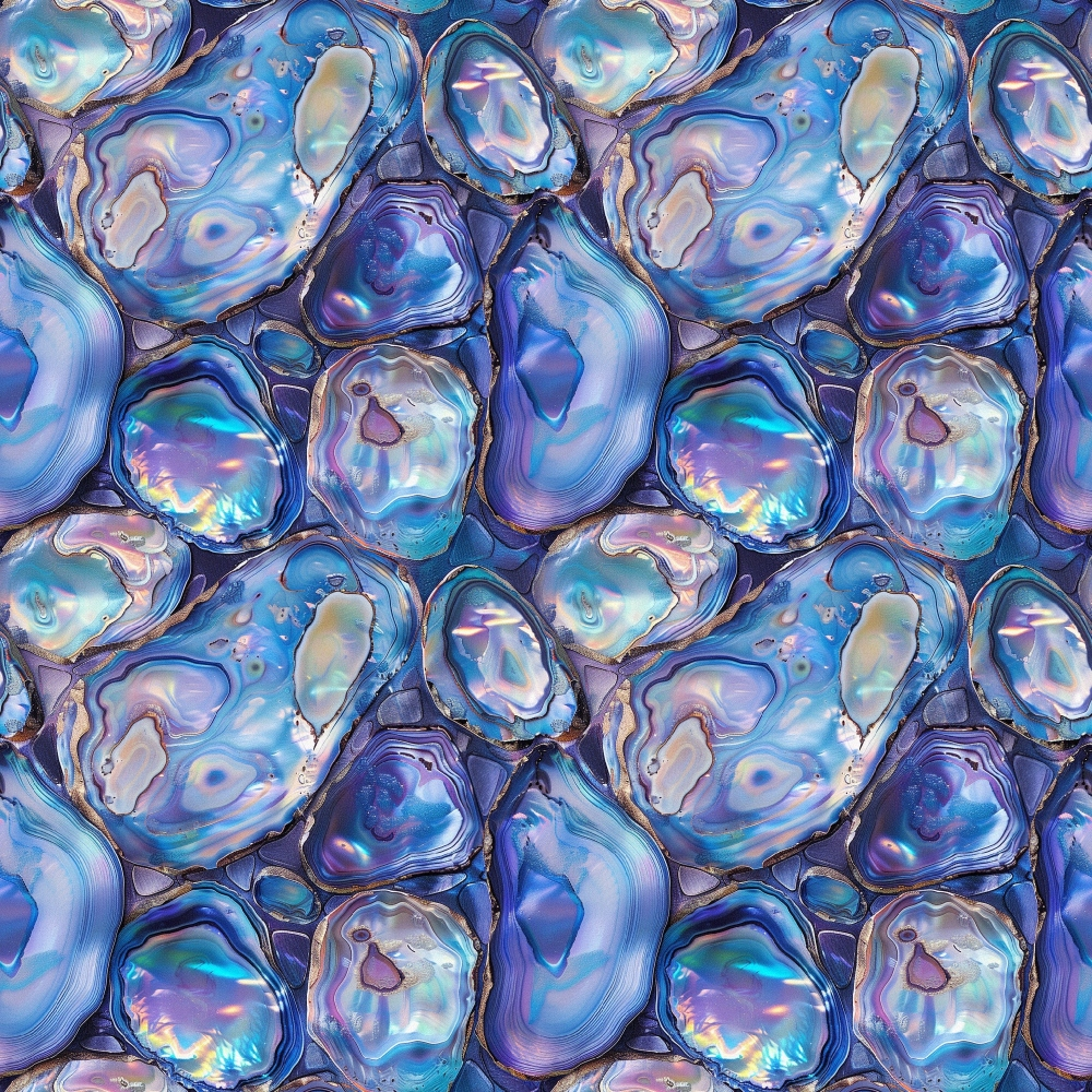 Abstract pattern resembling clusters of polished geodes with swirling blue, purple, and iridescent hues.