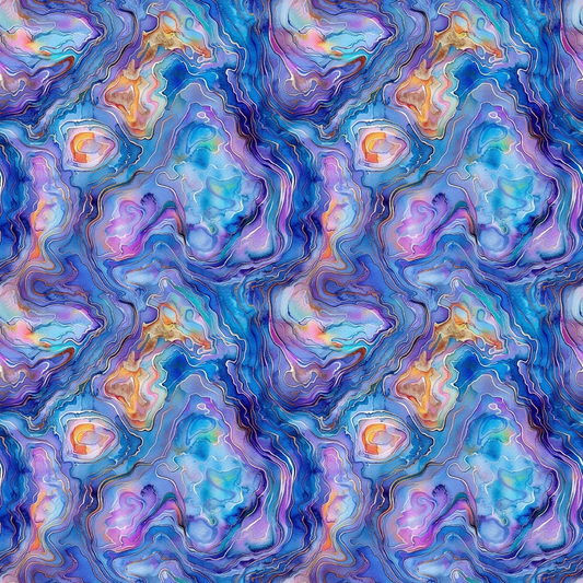 Abstract pattern with swirling blue, purple, and orange hues, resembling a marbled texture.