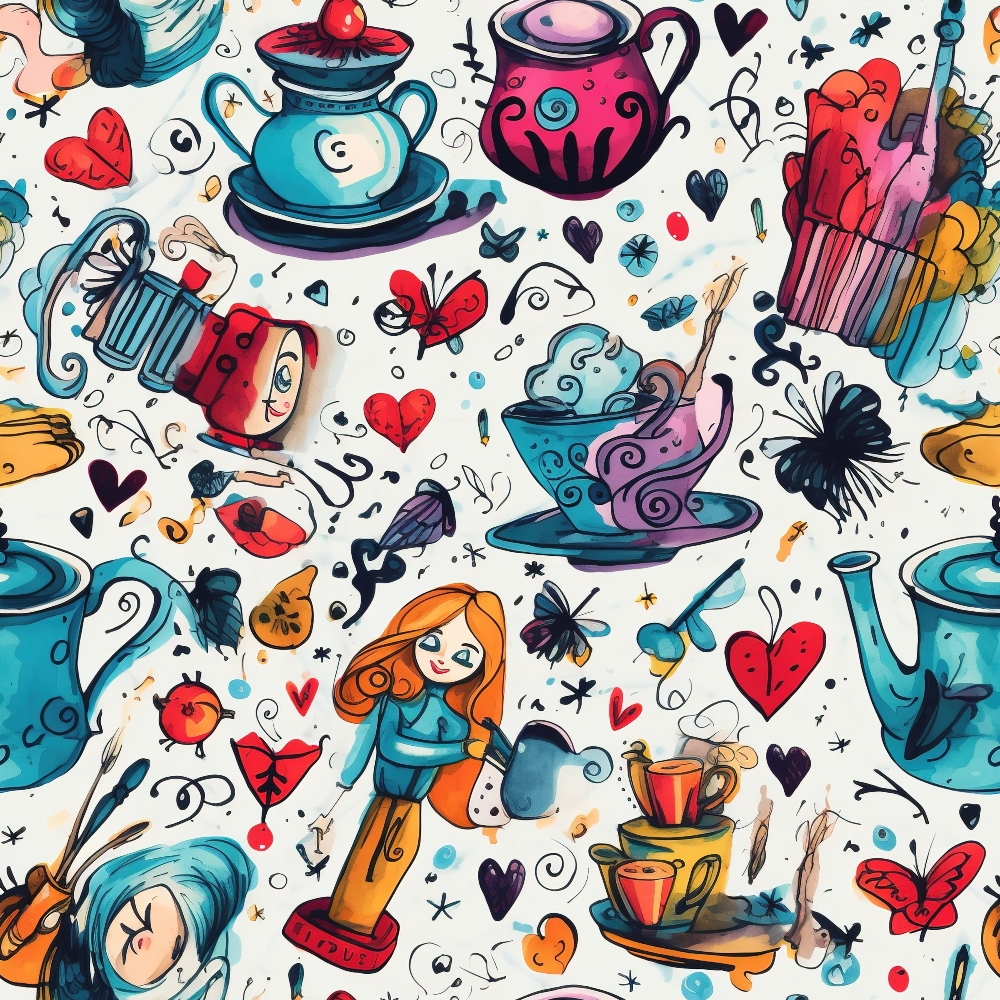 Abstract Alice in Wonderland Pattern 10 Quilting Cotton Fabric