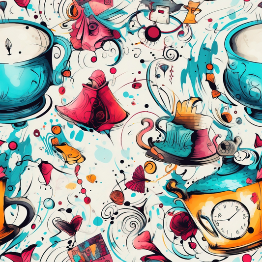 Abstract Alice in Wonderland Pattern 4 Quilting Cotton Fabric