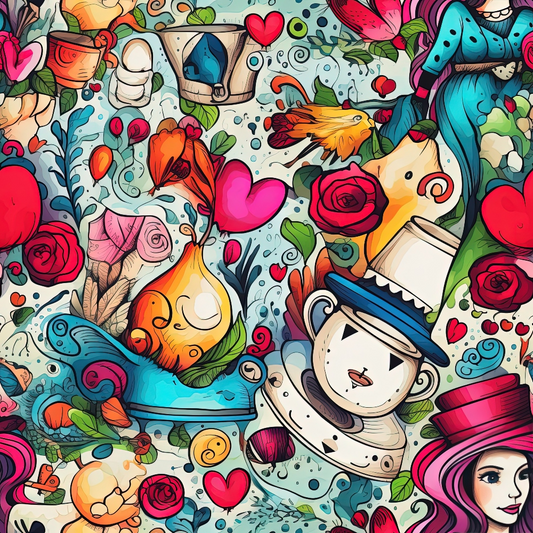 Abstract Alice in Wonderland Pattern 6 Quilting Cotton Fabric