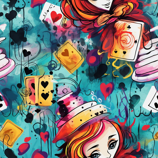 Abstract Alice in Wonderland Pattern 7 Quilting Cotton Fabric