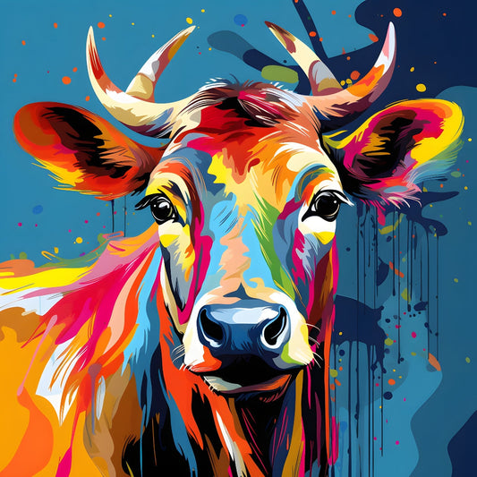 Abstract Animals Pop Art Cow Fabric Panel