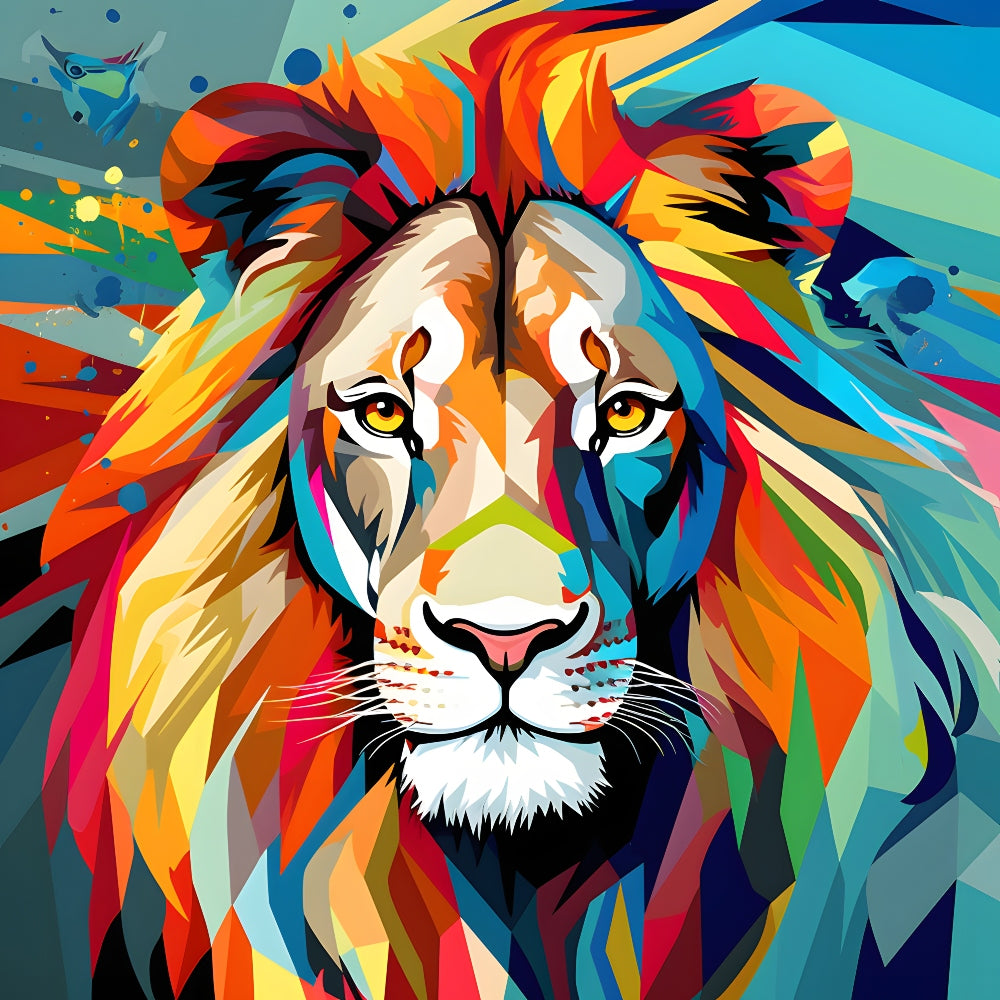 Abstract Animals Pop Art Lion Fabric Panel