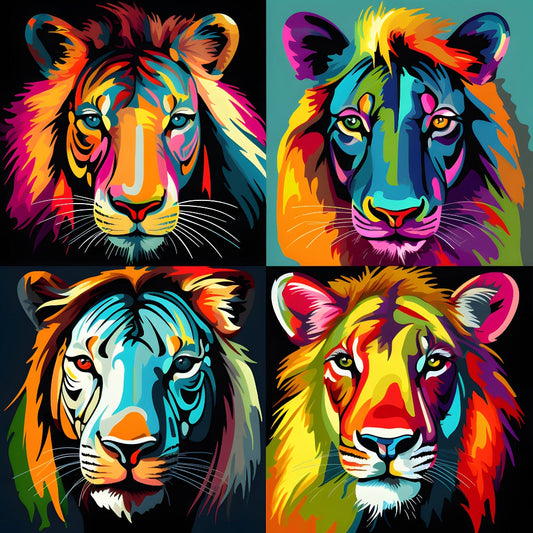 Abstract Animals Pop Art Lions Fabric Panel
