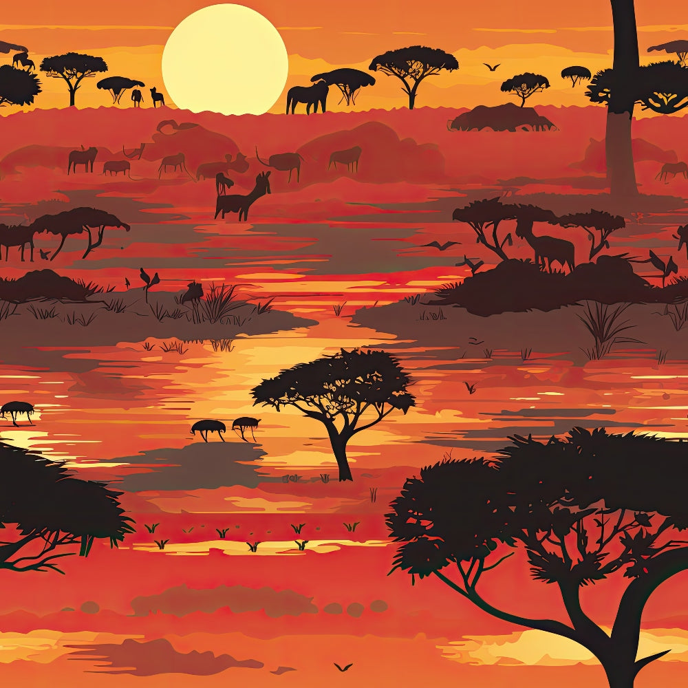 African Safari Sunset Pattern 1 Quilting Cotton Fabric