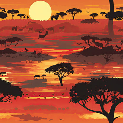 African Safari Sunset Pattern 1 Quilting Cotton Fabric