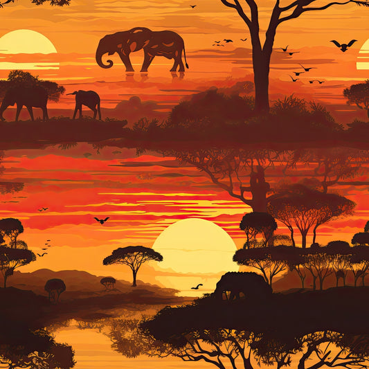 African Safari Sunset Pattern 5 Quilting Cotton Fabric