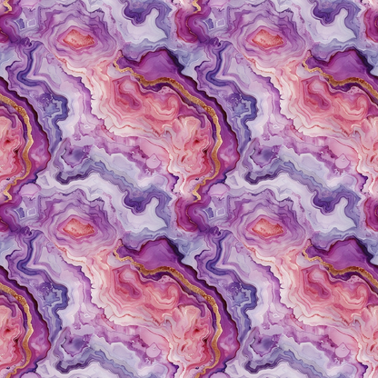 Abstract pattern resembling agate, featuring swirling hues of purple, pink, and lavender with hints of gold.