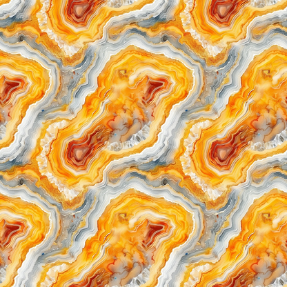 Marbled pattern with swirling layers of orange, yellow, and gray resembling agate or marble.