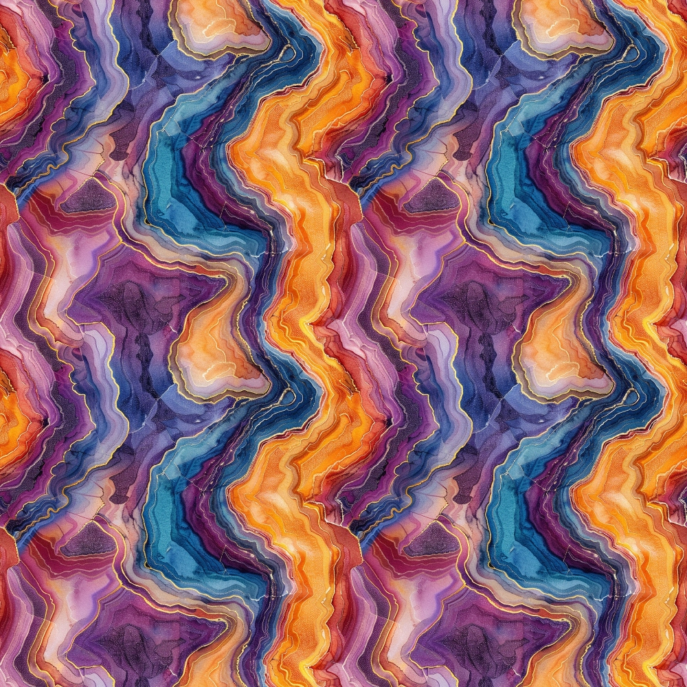 Abstract pattern with wavy lines in vivid colors, including orange, purple, and blue, resembling layered geological formations.