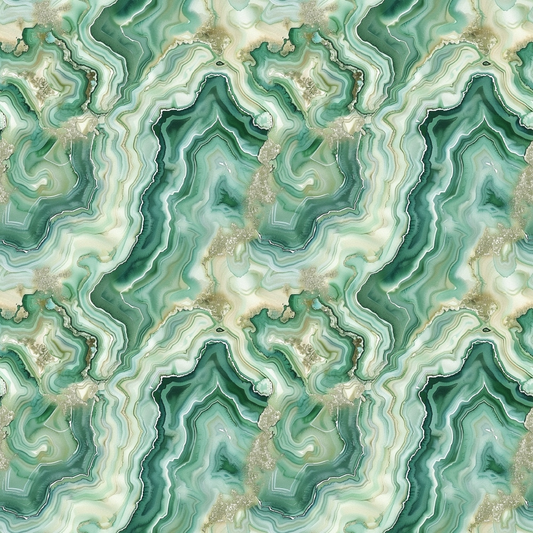 A seamless pattern of swirling green and beige marble textures, resembling natural stone formations with layered waves and mineral-like details.