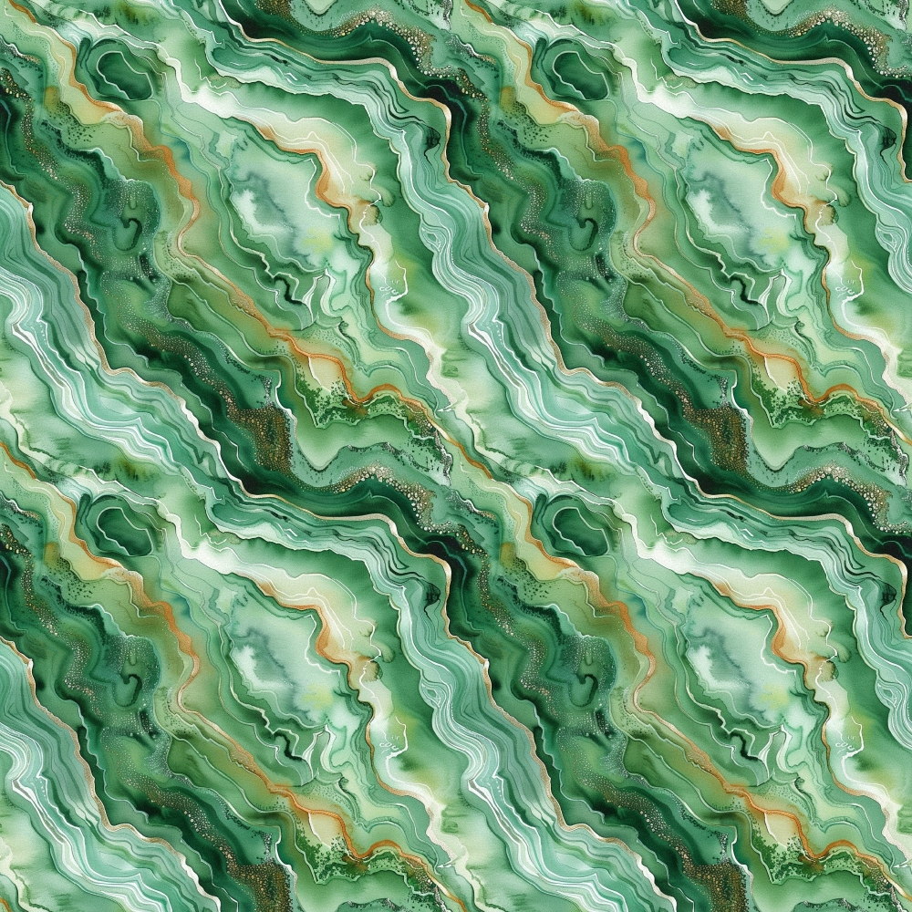 Abstract green and white marbled pattern with flowing curves and subtle orange accents.