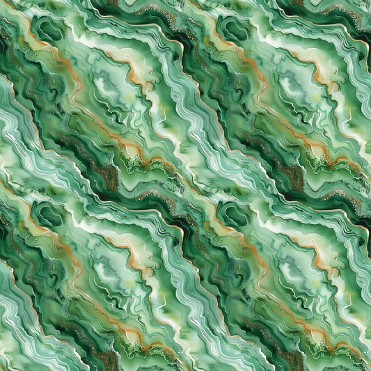 Abstract green and white marbled pattern with flowing curves and subtle orange accents.