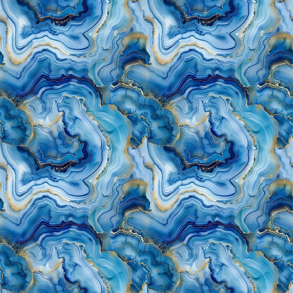 Abstract pattern resembling blue agate with swirling layers of blue, white, and hints of gold, creating a marbled, organic texture.