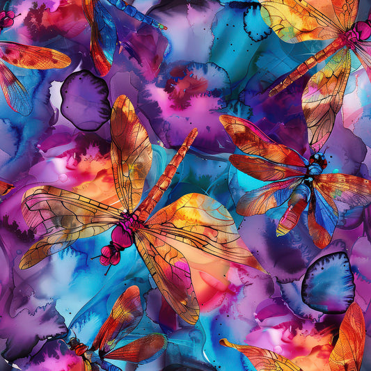 Alcohol Ink Dragonfly Pattern 3 Quilting Cotton Fabric