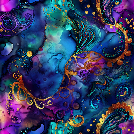 Alcohol Ink Paisley Pattern 12 Quilting Cotton Fabric