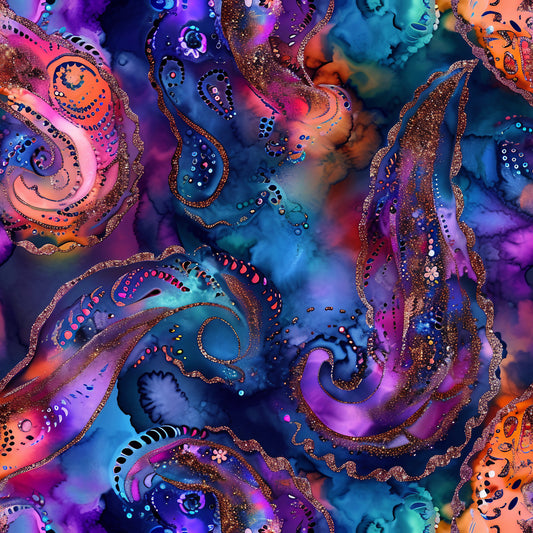 Alcohol Ink Paisley Pattern 20 Quilting Cotton Fabric