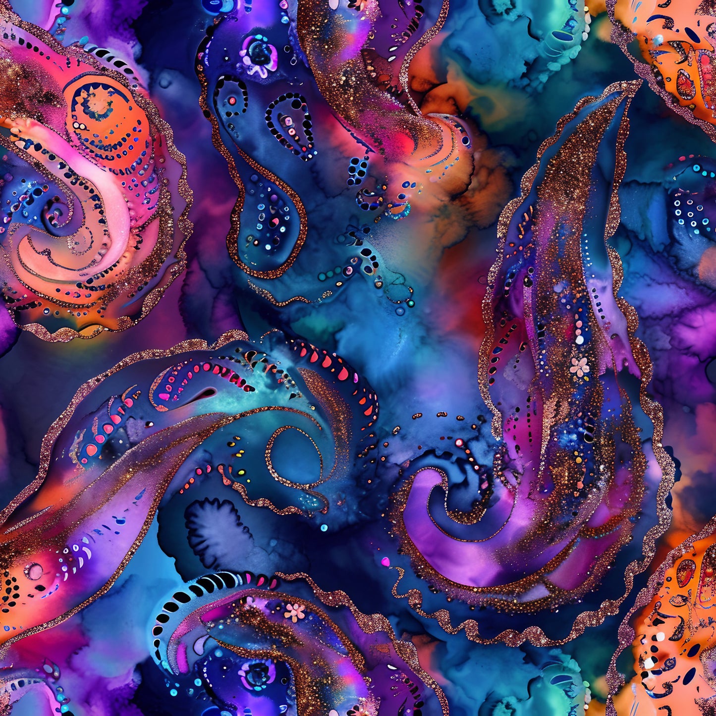 Alcohol Ink Paisley Pattern 20 Quilting Cotton Fabric