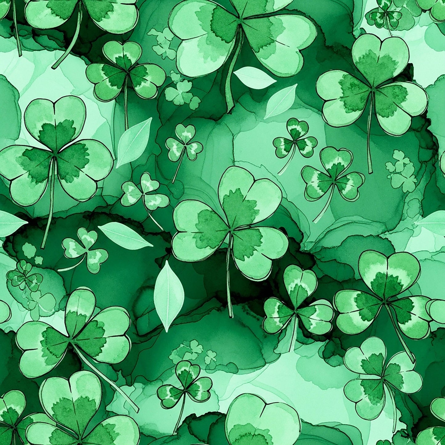 Alcohol Ink Shamrock Pattern 16 Quilting Cotton Fabric