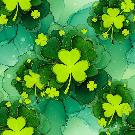 Alcohol Ink Shamrock Pattern 21 Quilting Cotton Fabric