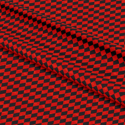Alice in Wonderland Pattern 10 Quilting Cotton Fabric folded with red and black diamond checkerboard geometric design, cotton textile, fabric yardage, quilting material, vibrant color, soft texture, checker pattern, textile crafts, cotton cloth