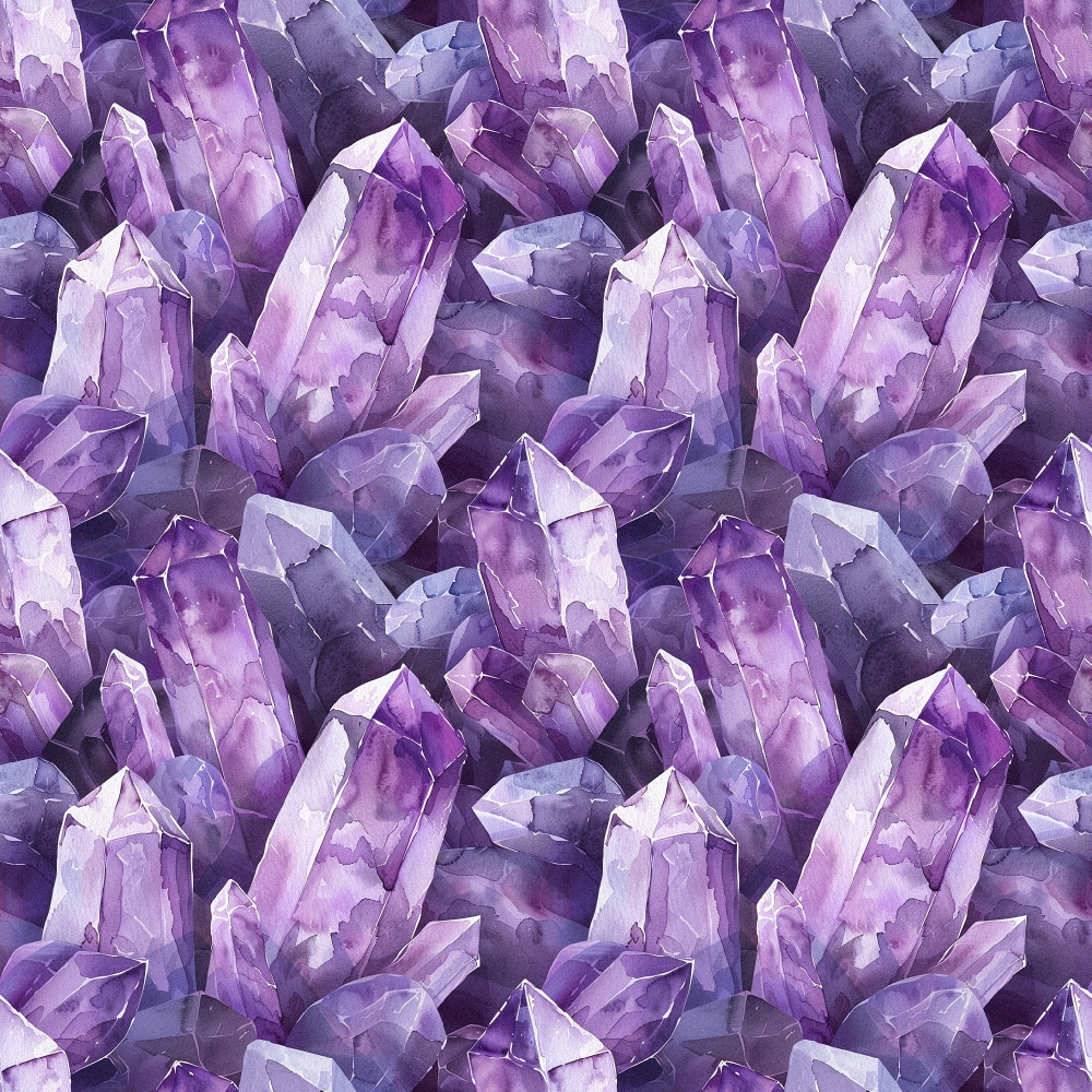 Pattern of arranged purple crystals with varying sizes and facets, creating a textured, repeating design.