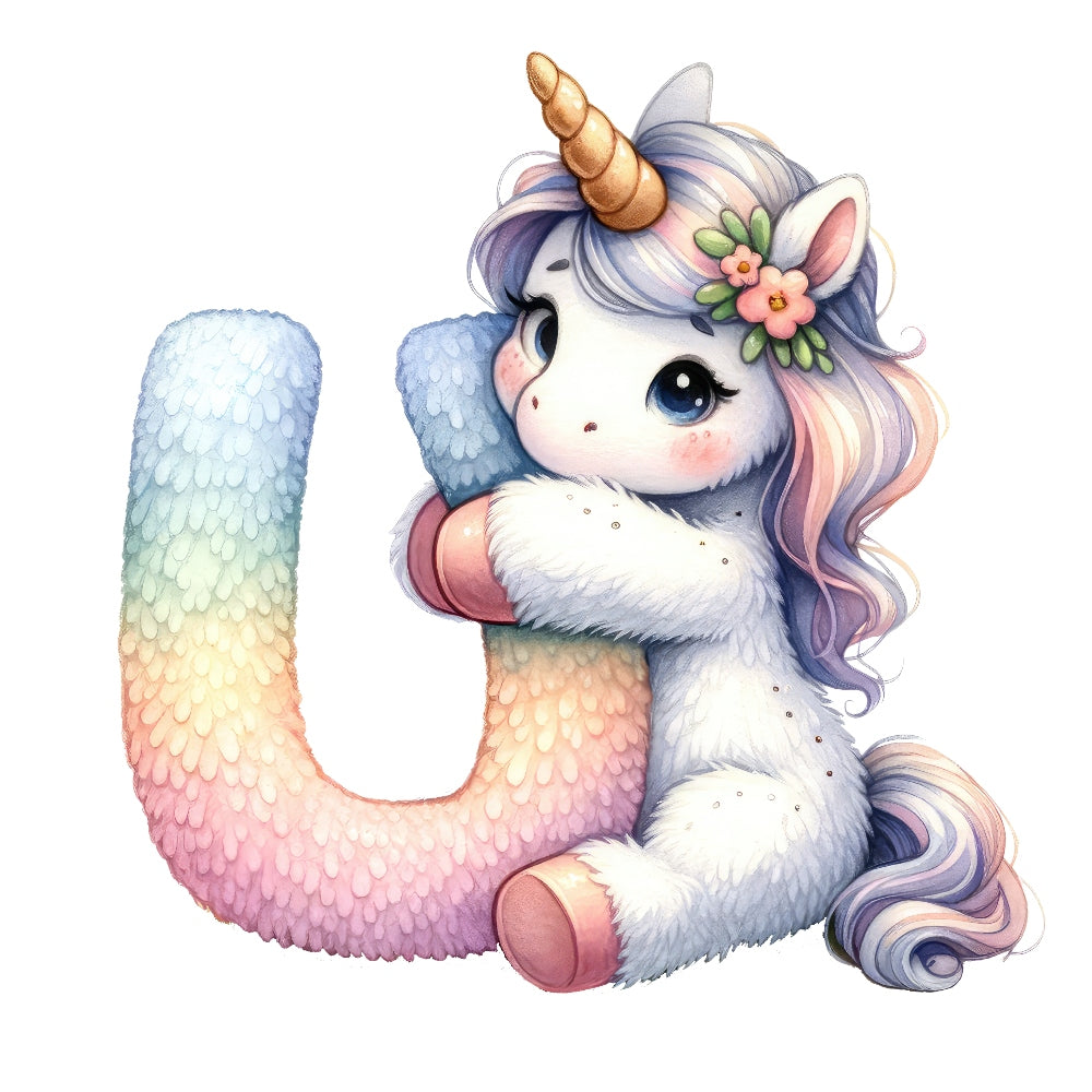 Animal Unicorn Letter U Fabric Panel