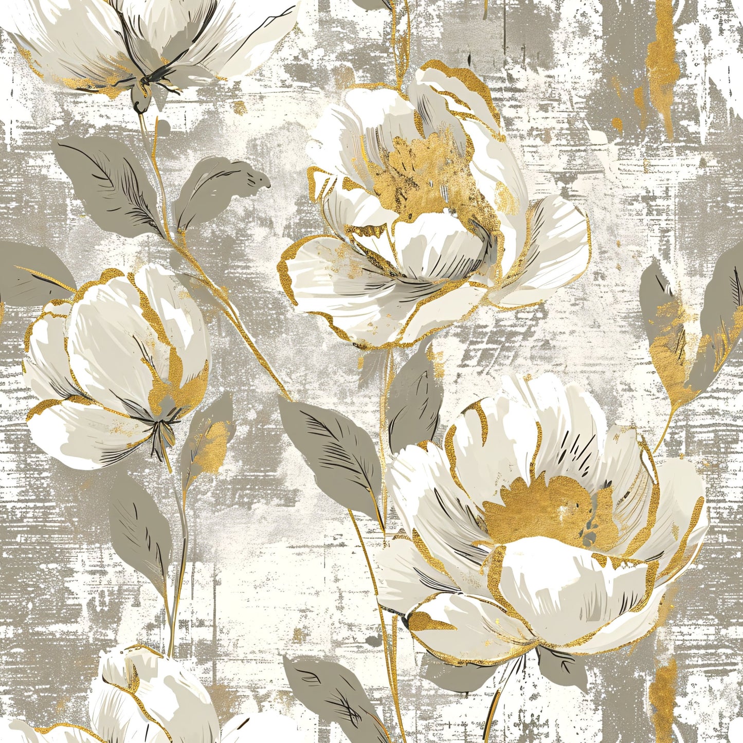 Antique Linocut Stenciled Pastel Florals Pattern 6 Quilting Cotton Fabric