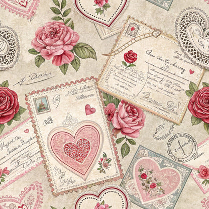 Antique Valentine Postcards Pattern 10 Quilting Cotton Fabric