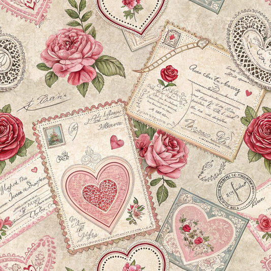 Antique Valentine Postcards Pattern 10 Quilting Cotton Fabric
