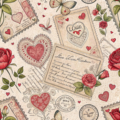 Antique Valentine Postcards Pattern 1 Quilting Cotton Fabric