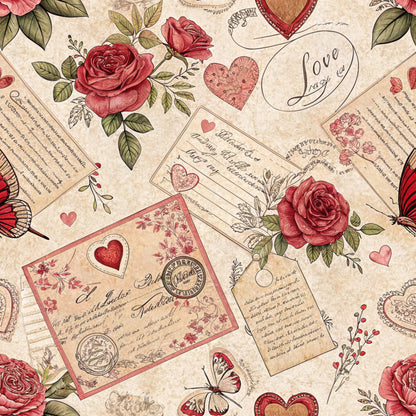 Antique Valentine Postcards Pattern 2 Quilting Cotton Fabric