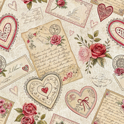 Antique Valentine Postcards Pattern 4 Quilting Cotton Fabric