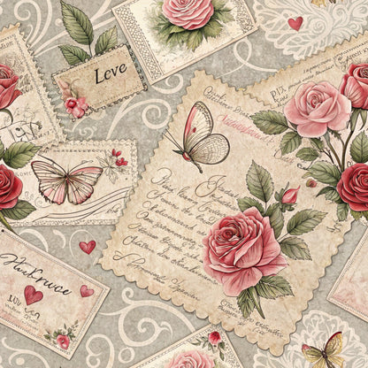 Antique Valentine Postcards Pattern 5 Quilting Cotton Fabric