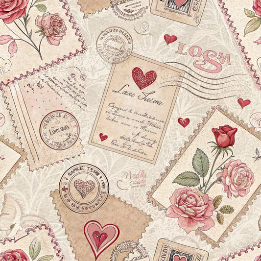 Antique Valentine Postcards Pattern 6 Quilting Cotton Fabric