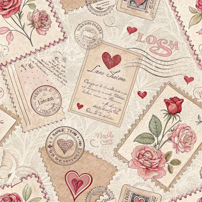 Antique Valentine Postcards Pattern 6 Quilting Cotton Fabric