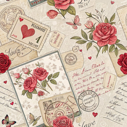 Antique Valentine Postcards Pattern 7 Quilting Cotton Fabric