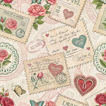 Antique Valentine Postcards Pattern 8 Quilting Cotton Fabric