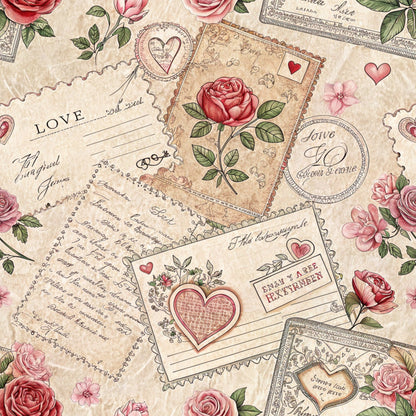 Antique Valentine Postcards Pattern 9 Quilting Cotton Fabric