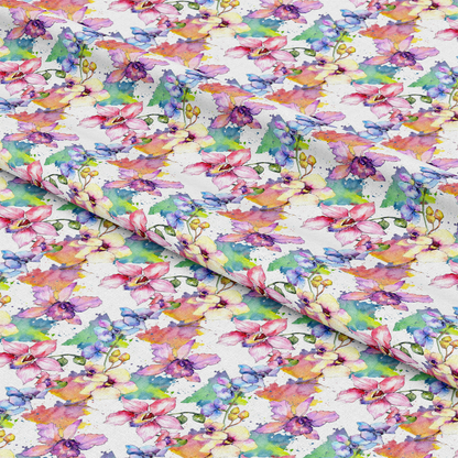 Aquarelle Orchid Flowers Pattern Quilting Cotton Fabric