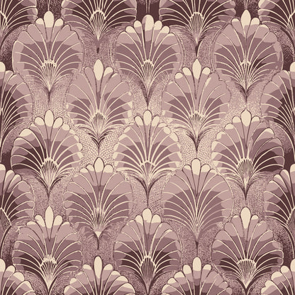 mauve, dusty rose, cream, beige, art deco, fan pattern, floral motifs, geometric design, vintage style, repeating pattern, quilting cotton, fabric panel, ornamental, stylized flowers, peacock feathers, shell design, decorative elements, muted tones, elegant pattern, retro aesthetic