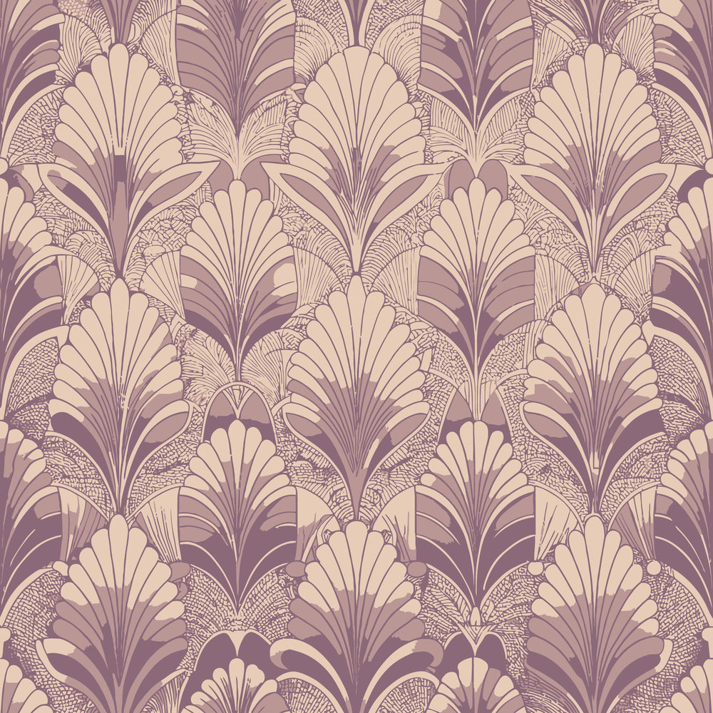 mauve, dusty rose, cream, beige, art deco, fan motifs, shell patterns, geometric florals, radiating designs, vintage style, repeating pattern, ornate details, 1920s inspired, elegant motifs, quilting cotton, fabric panel, decorative elements, stylized flowers, symmetrical design, retro aesthetic