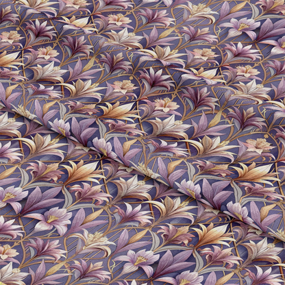 - Art Deco Florals Pattern 36 Quilting Cotton Fabric  
- Floral design  
- Lavender, purple, beige, gold tones  
- Elegant, vintage style  
- Quilting cotton material  
- Decorative leaves and flowers  
- Soft texture  
- Fabric for sewing, crafts, quilting