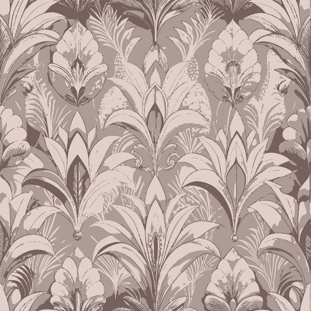 taupe, beige, mauve, art deco, floral pattern, stylized flowers, botanical motifs, vintage design, ornate leaves, damask style, quilting cotton, fabric panel, neutral tones, geometric florals, repeating pattern, sophisticated design, decorative elements, textile art, muted colors, elegant motifs