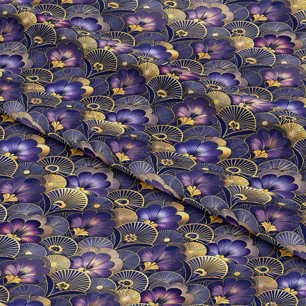 - Art Deco Florals Pattern 53 Quilting Cotton Fabric
- Floral design
- Purple, gold, black colors
- Vintage style
- Geometric shapes
- Quilting material
- Cotton textile
- Elegant, decorative
- Yardage fabric