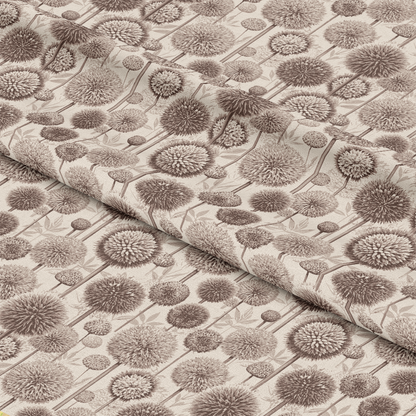 Art Nouveau Allium Flowers Pattern 1 Quilting Cotton Fabric featuring beige and brown botanical floral design, allium flower motifs, natural tones, quilting cotton textile, vintage style, nature-inspired print, soft cotton material, eco-friendly fabric, classic ornamental pattern.