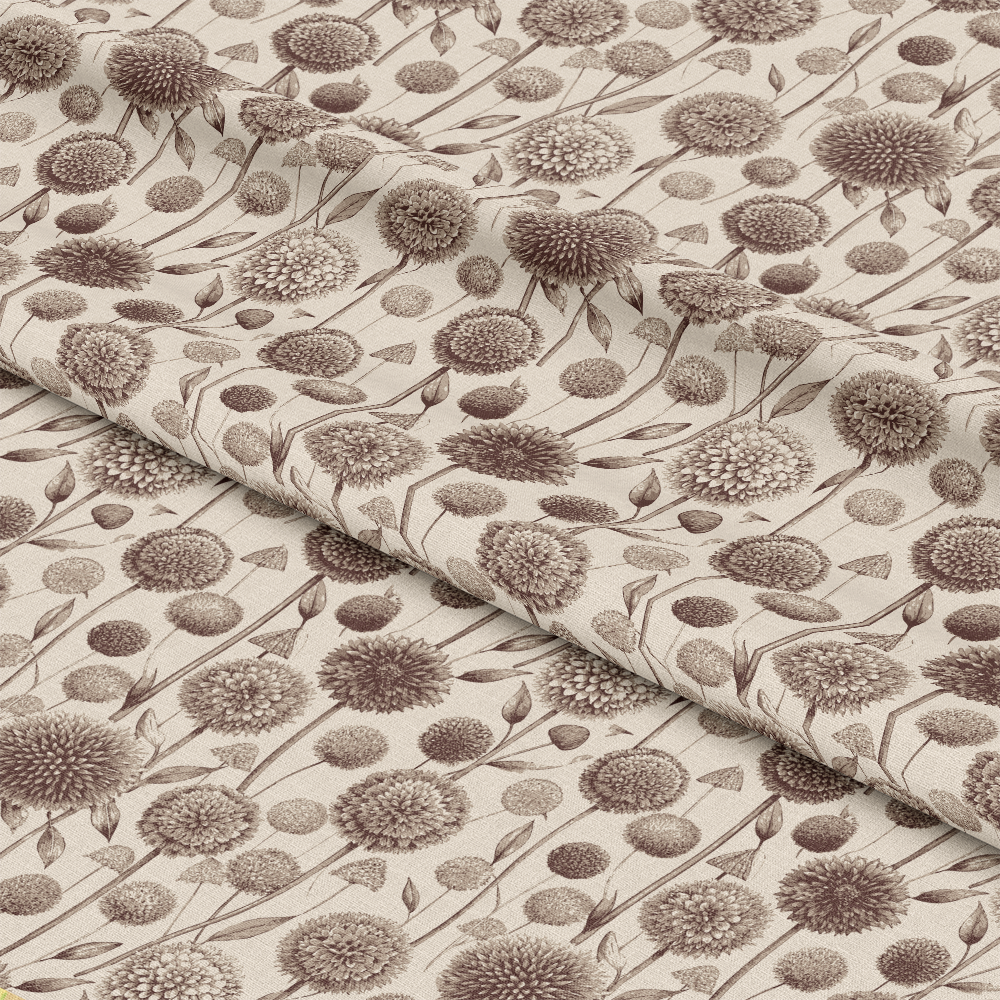 Art Nouveau Allium Flowers Pattern 2 Quilting Cotton Fabric featuring floral design, sepia tones, natural colors, botanical print, quilting material, cotton textile, vintage style, fabric yardage, soft texture, traditional print, eco-friendly fabric.